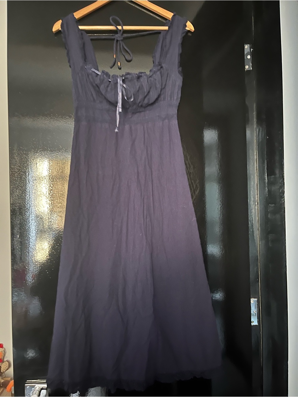 Free People Navy Sleeveless Maxi Dress with Tie Neck